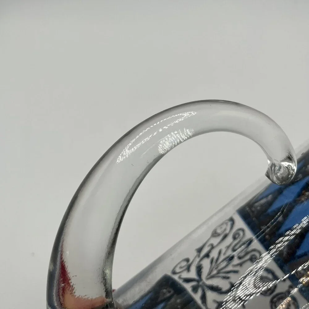 Vintage MCM West Virginia Glass Rainer 22K Gold & Blue Martini Pitcher Rare